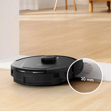 Black robot vacuum with 20 mm clearance shown in callout circle