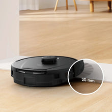 Black robot vacuum cleaner with 20 mm clearance callout near the floor.