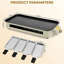 Electric indoor grill with ridged nonstick plate and 4 removable plate inserts, beige body