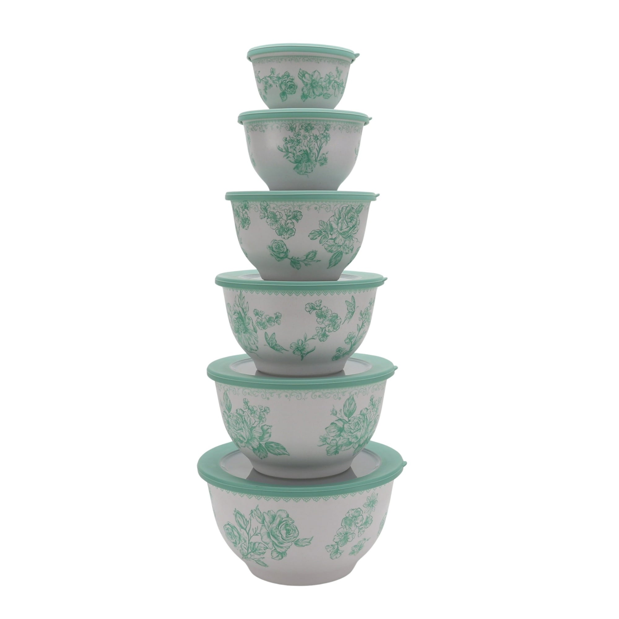 The Pioneer Woman Agatha 12-Piece Bamboo Melamine Nesting Mixing Bowl Set, Green