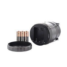 LED camping lantern with base and cylindrical batteries with copper ends