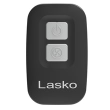 Black remote control for Lasko pedestal fan with power and fan icons