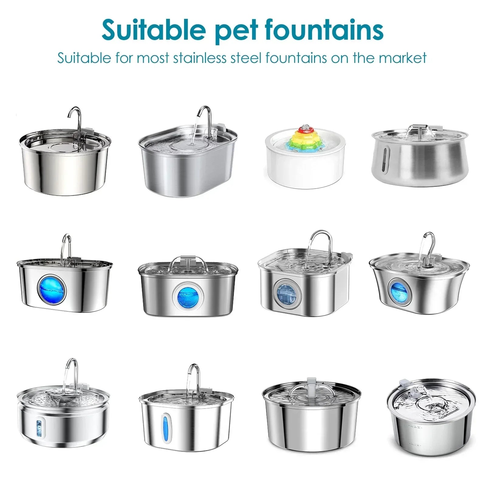 FWMB 16pcs Replacement Cat Water Fountain Filters, Compatiable with FWMB Cat Water Fountain 108oz/3.2L and 135oz/4.0L, 8 Pack Filters & 8 Sponges Foam Filter - USA MEGA SHOP
