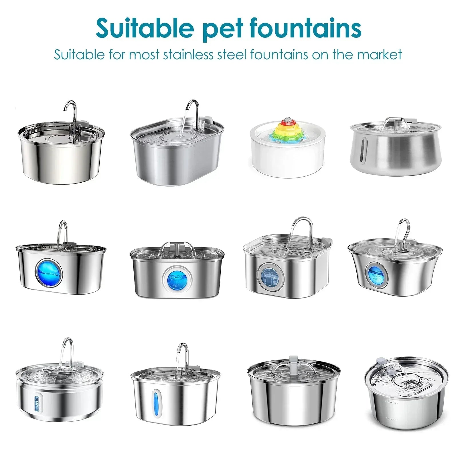 FWMB 16pcs Replacement Cat Water Fountain Filters, Compatiable with FWMB Cat Water Fountain 108oz/3.2L and 135oz/4.0L, 8 Pack Filters & 8 Sponges Foam Filter