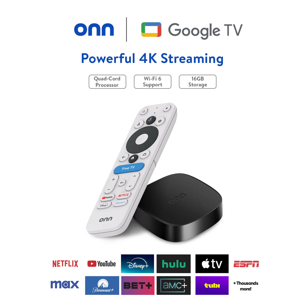 onn 4K Plus Streaming Device, Google TV - Ultra-fast Streaming, Stunning 4K UHD, 16GB Storage, 2GB RAM, Dolby Vision & Atmos, Remote with Voice Control - USA MEGA SHOP