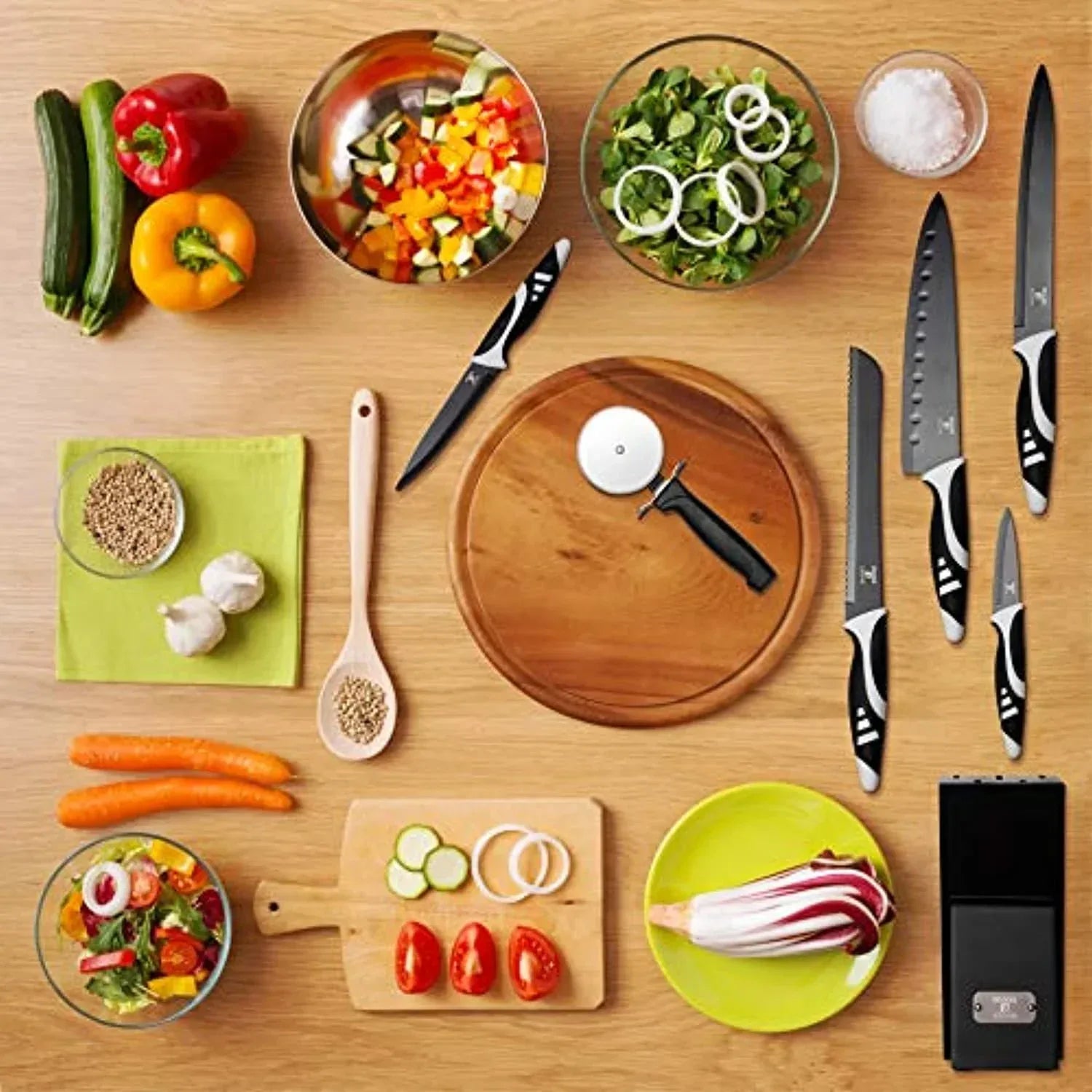 Moss & Stone Professional Kitchen Knife Chef Set, Small Knife Set With Block, Black Titanium Plated Kitchen Knife Set, Stainless Steel Scratch Resistant & Rust Proof Sharp Kitchen Knives. - USA MEGA SHOP