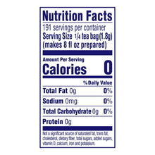 Nutrition Facts label for tea bags box showing 0 calories