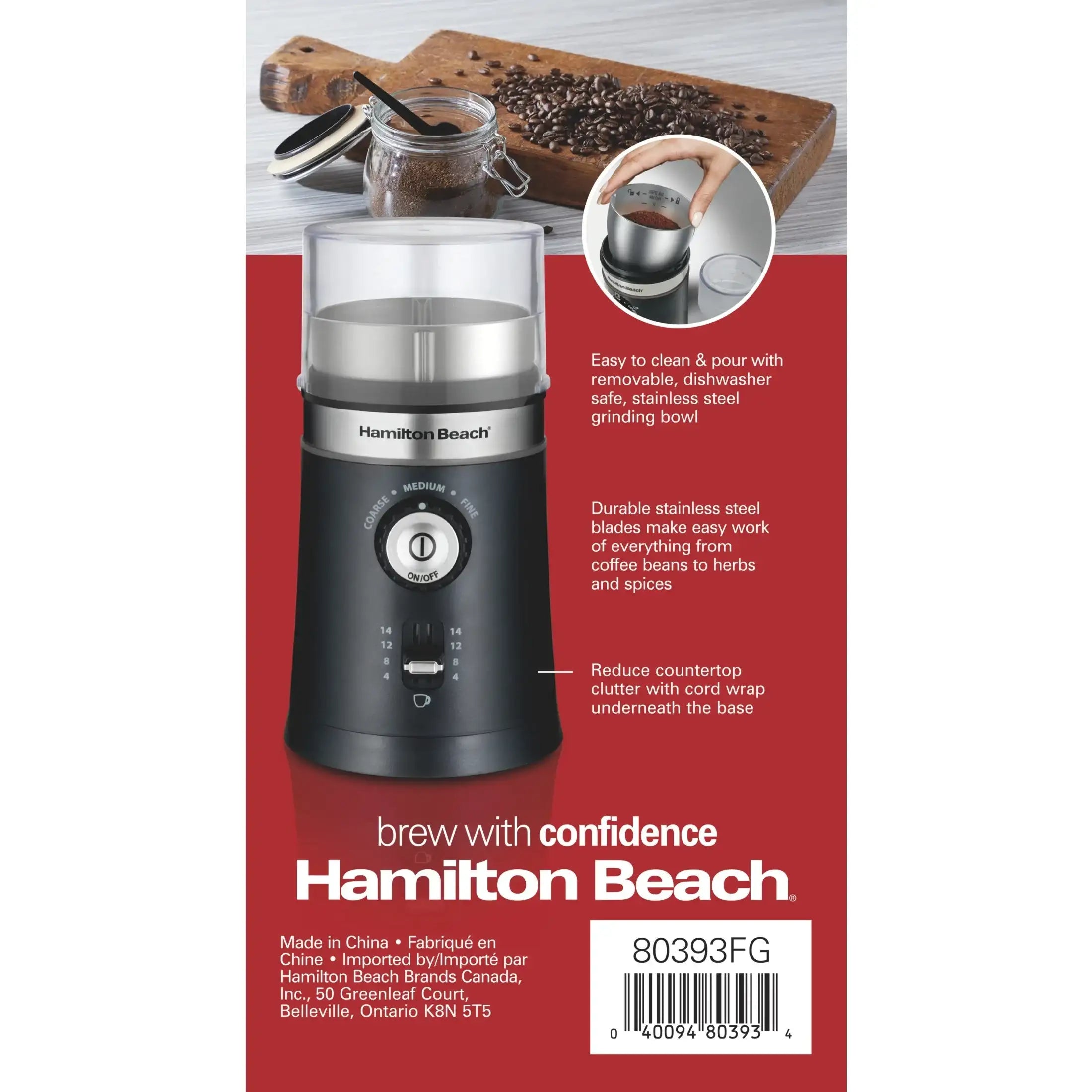 Hamilton Beach Custom Grind Electric Coffee Grinder, 14 Cups