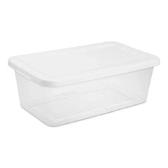 Sterilite Set of (10) 6 Quart Storage Boxes, Clear Plastic Storage Bin with Snap-On Lid, White