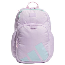 adidas Midway backpack in lavender with front logo patch and turquoise stripe panel