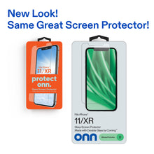 Glass screen protector kit for iPhone 11/XR, shown with retail packaging cards