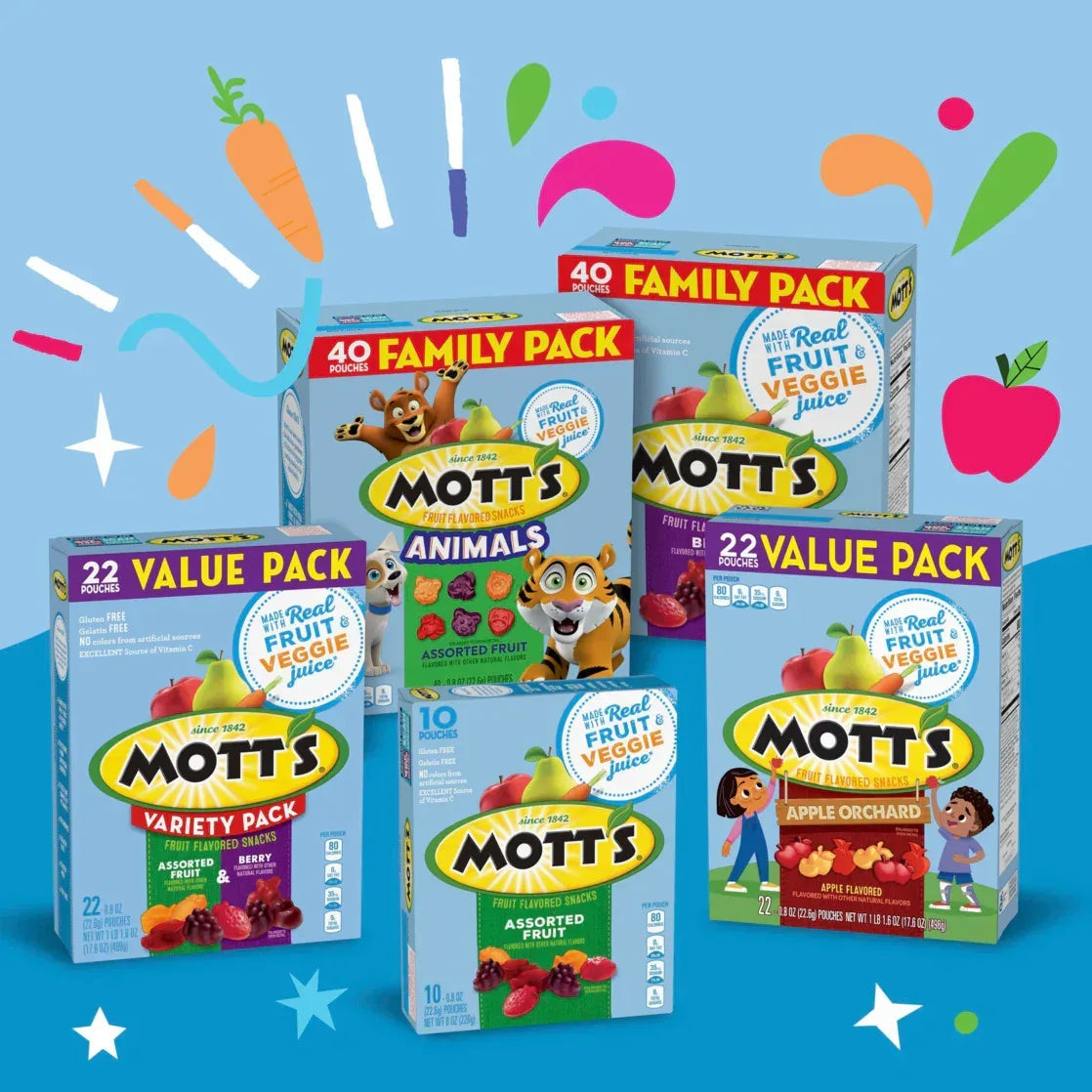 Mott's Fruit Flavored Snacks, Assorted Fruit, Gluten Free, Value Pack, 22 Pouches, 17.6 oz
