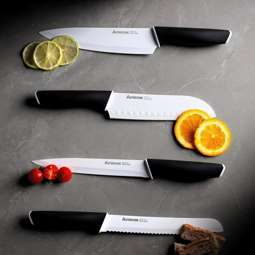 Astercook Knife Set, 14 Pieces Kitchen Knives Set with Healthy Anti-Rust Coating, Stainless Steel Knife Sets with Built-in Sharpener, Sharp & Rust Resistant Dishwasher Safe - USA MEGA SHOP