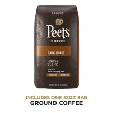Dark roast ground coffee bag, brown Peet's Coffee House Blend, 32 ounces