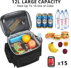 ATRIPACK Lunch Box for Men, Mens Lunch Bag with Webbing Leakproof Insulated Large Capacity Cooler Bag with Adjustable Shoulder Strap(12.3L Black)
