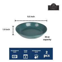 Emerald green dinner bowl: 9.5 in, 36 oz, 2 pcs; microwave and dishwasher safe