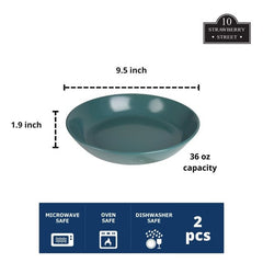 10 Strawberry Street Double Line 9.5"/36 oz Round Dinner Bowl, Set of 2, Emerald Green