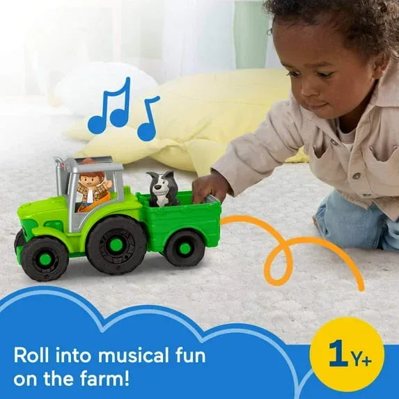 Fisher-Price Little People Push & Play Tractor, Musical Toy Farm Vehicle & 2 Figures for Toddlers - USA MEGA SHOP