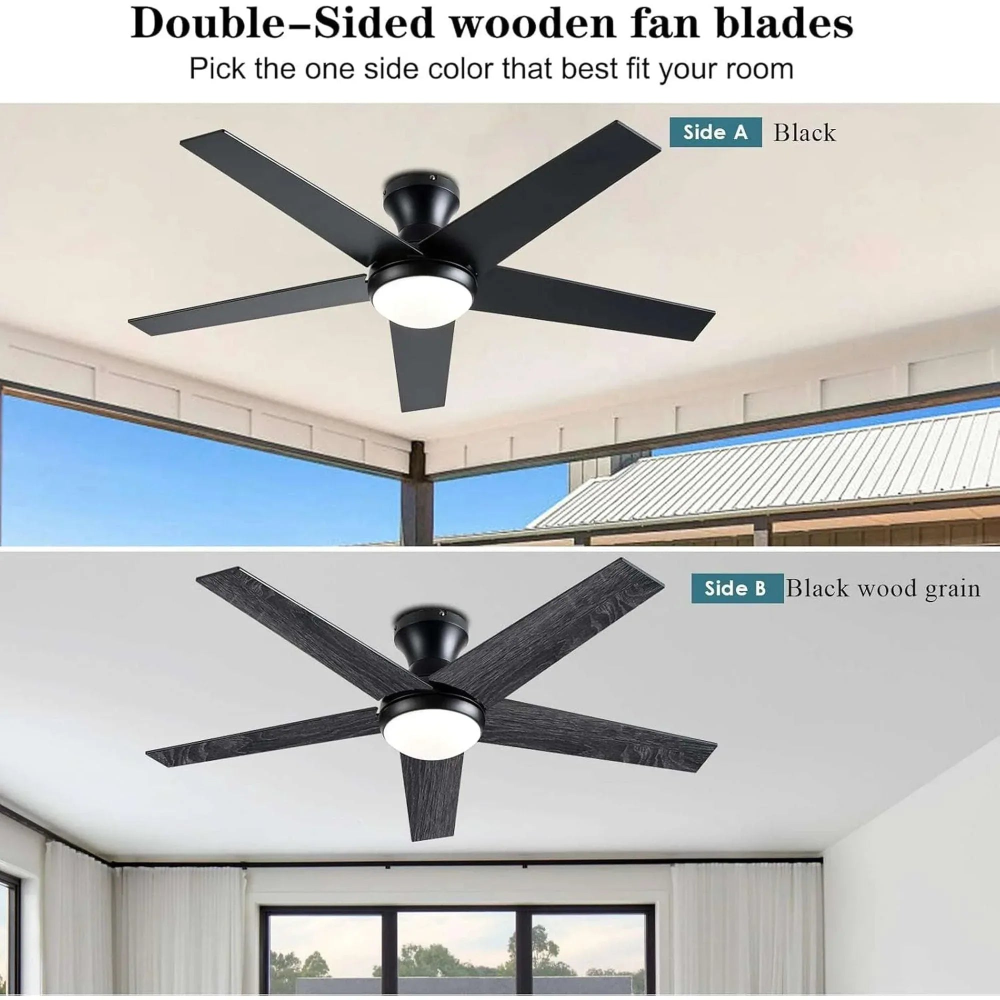 Ceiling Fans with Lights, 48 inch Low Profile Ceiling Fan with Light and Remote Control, Flush Mount, Reversible Motor, Dimmable, Noiseless, White Ceiling Fan for Bedroom, Indoor/Outdoor Use - USA MEGA SHOP