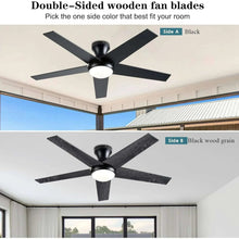 Ceiling fan with LED light and double-sided wood-grain blades, black