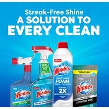 Windex foam glass cleaner product lineup with multiple bottles and wipes