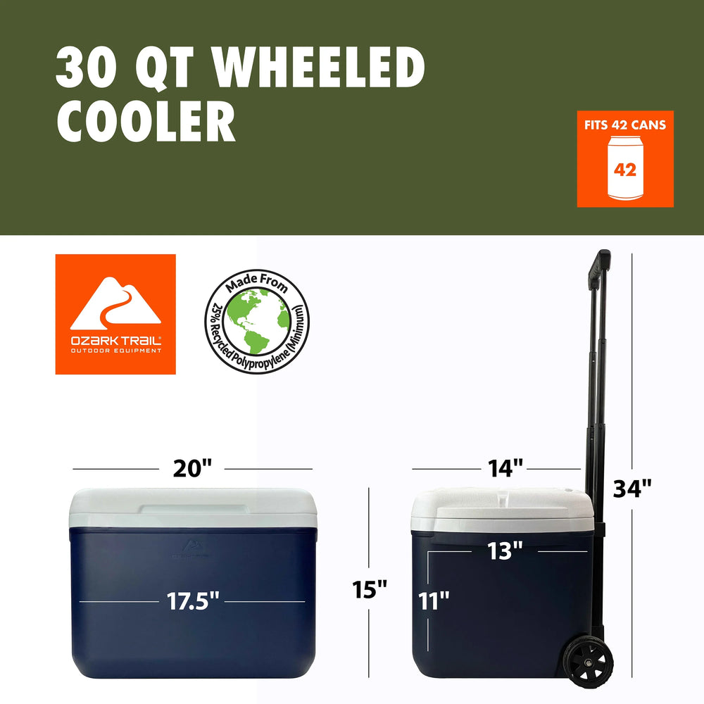 Ozark Trail 30 Quart Capacity Hard Side Wheeled Cooler, 42-Can, Blue - USA MEGA SHOP