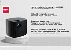 RCA Home Theater Projector RPJ181, 720P, Aspect Ratio 16:9/4:3, 120 ANSI Lumens