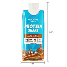 Chocolate protein shake carton with size markings: 5.5 in tall, 2 in wide