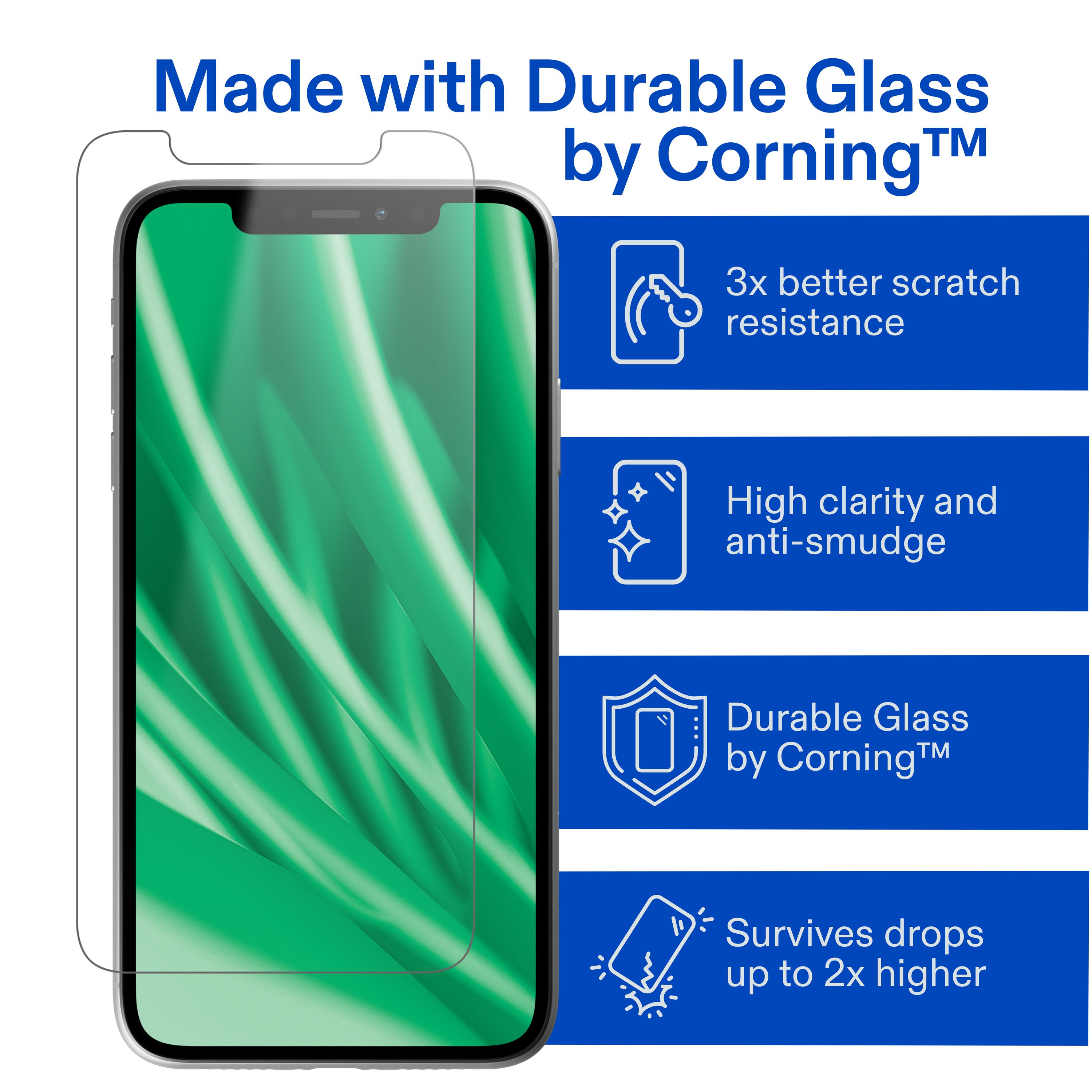onn Corning Glass Screen Protector for iPhoneÂ® 11 and iPhoneÂ® XR, Made with Durable Glass by Corningâ„¢ for Ultimate Protection, Includes Easy Application Tray