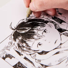 Fineliner pen making detailed ink lines on a sketch