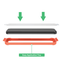 Tempered glass screen protector with easy application tray, shown with alignment guide frame.