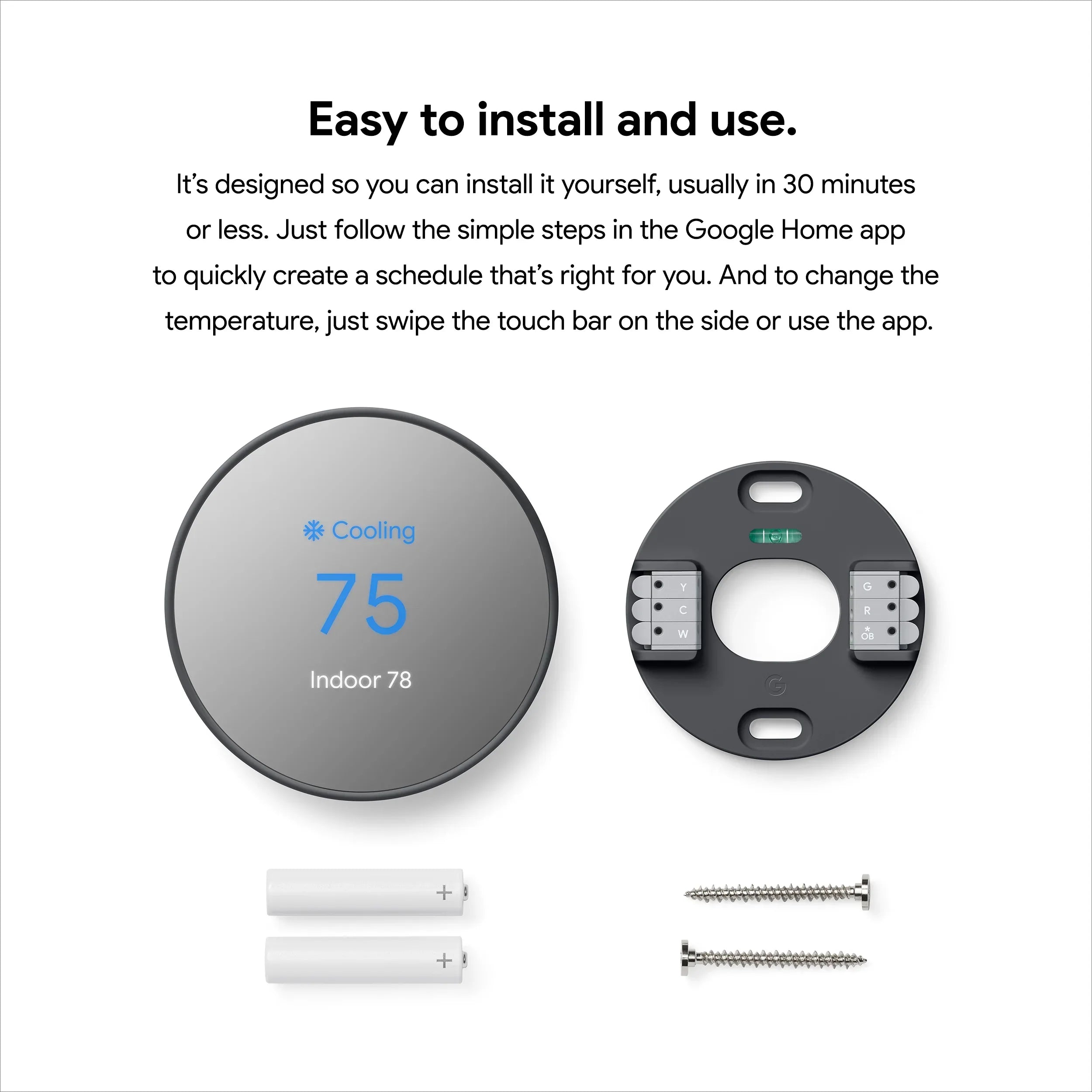 Google Nest Thermostat - Programmable Smart Thermostat for Home - Charcoal
