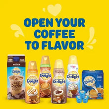 Assorted coffee creamer singles and boxes lineup with International Delight branding