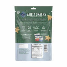 Blue Buffalo Santa Snacks dog biscuit bag, nutrition and ingredient panel (back)