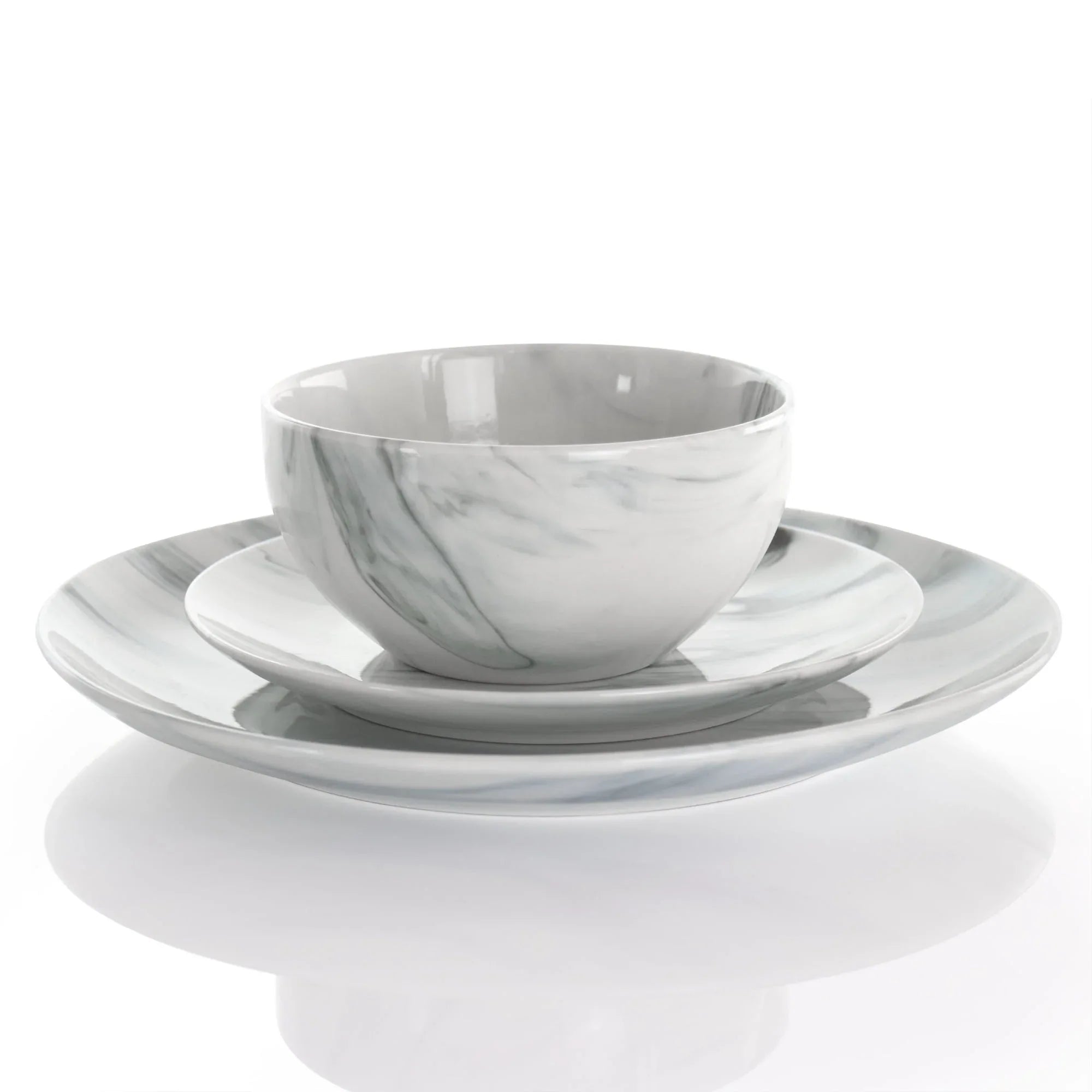Elama Fine Marble 16 Piece Stoneware Dinnerware Set in Black and White