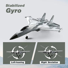 Grey RC jet aircraft with stabilized gyro graphic and landing gear detail