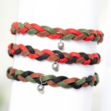 Braided fabric charm bracelet with silver-tone ball bead dangles