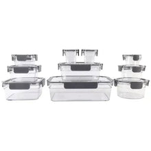 Clear tritan food storage containers with black snap lids, multi-size set