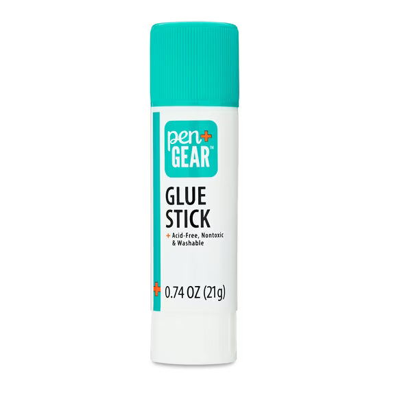Pen+Gear washable glue stick, white label with teal cap, 0.74 oz (21g)
