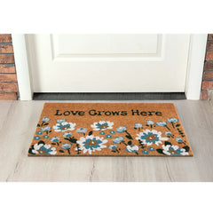Home Decor Collection Blue Floral Loves Grows Here Outdoor Doormat, 18"x30"
