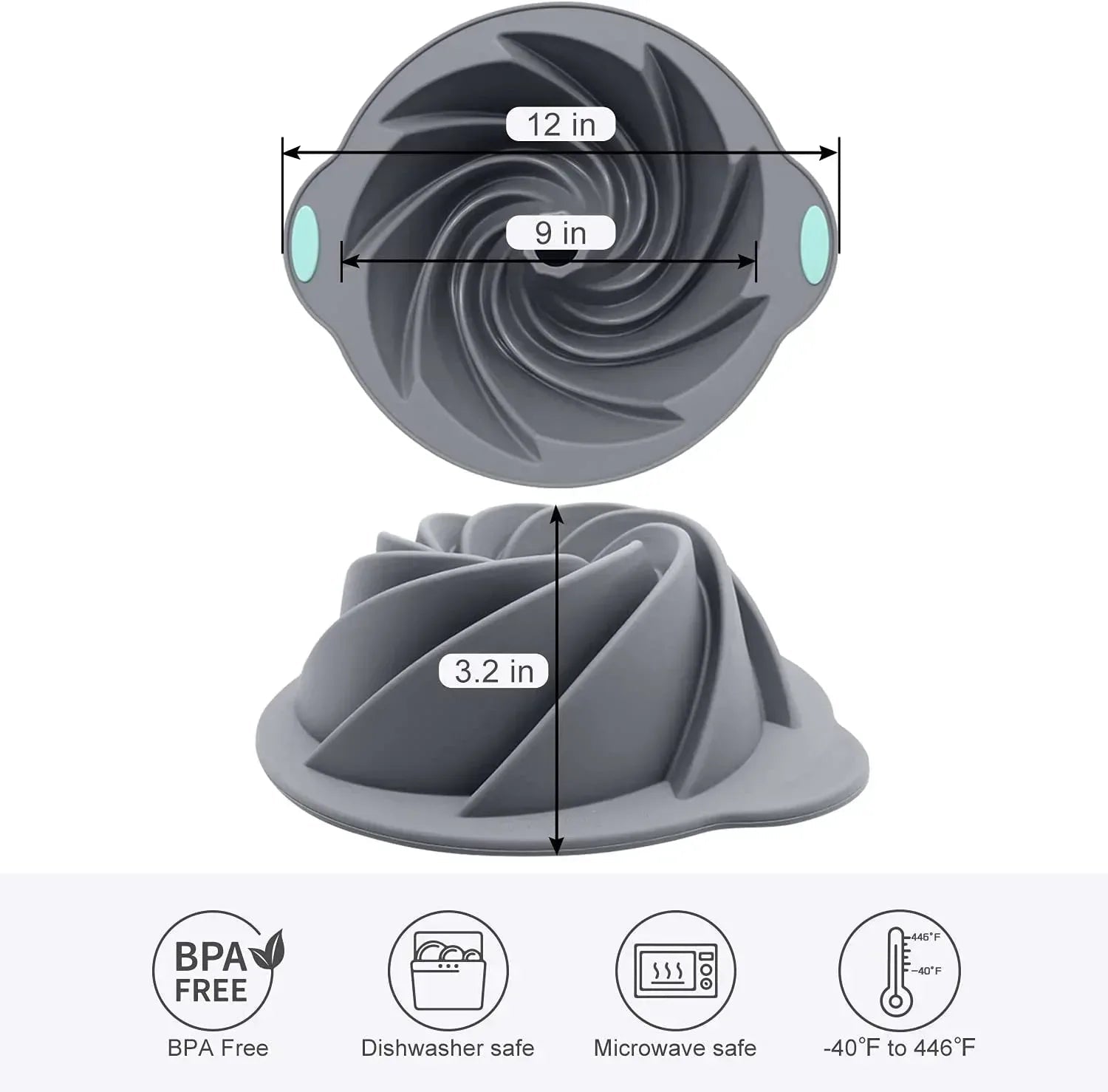 Silicone Novelty cake pan, Pound Cake Baking Pan Non-Stick pan, fluted cake pan with Heavy Grade Steel Frame and Handles for Baking Cake, bundt cake, Birthday, Party
