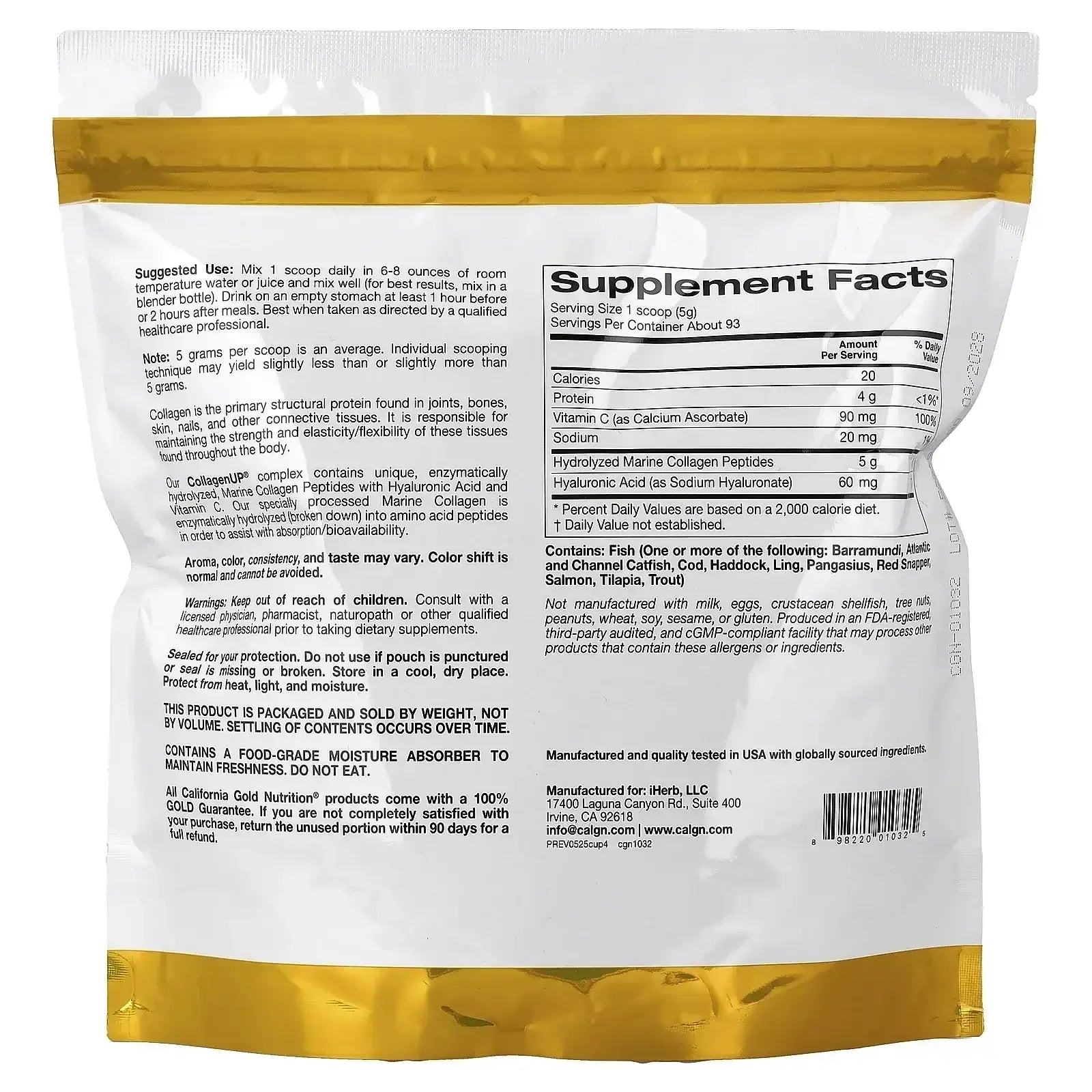 California Gold Nutrition CollagenUP®, Hydrolyzed Marine Collagen Peptides with Hyaluronic Acid and Vitamin C, Unflavored, 7.26 oz (206 g)