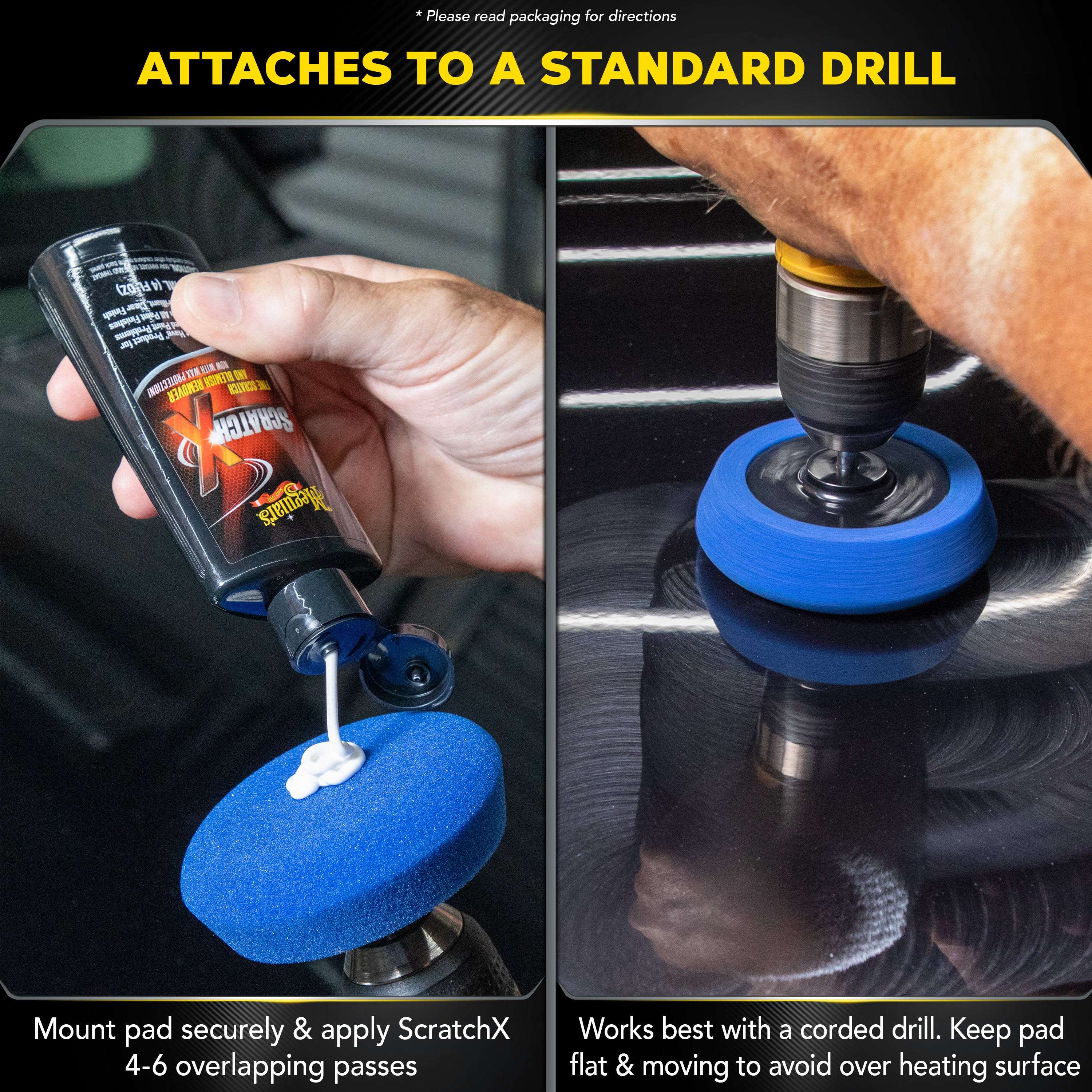 Meguiar's Quik Scratch Eraser Kit, Car Care Kit with ScratchX, Drill-Mounted Pad, and Microfiber Towel, Multi-color