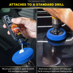 Meguiar's Quik Scratch Eraser Kit, Car Care Kit with ScratchX, Drill-Mounted Pad, and Microfiber Towel, Multi-color