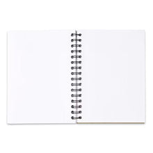 Blank sketch diary pages with spiral binding, stitched frame along edges