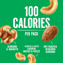 Emerald 100 calories per pack nut variety snack pouches, almonds and walnuts shown.