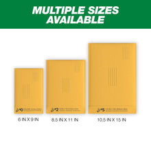 Set of kraft bubble mailers in multiple sizes shown, self-sealing padded mailers