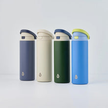Set of four stainless steel 2-in-1 water bottles with push lids