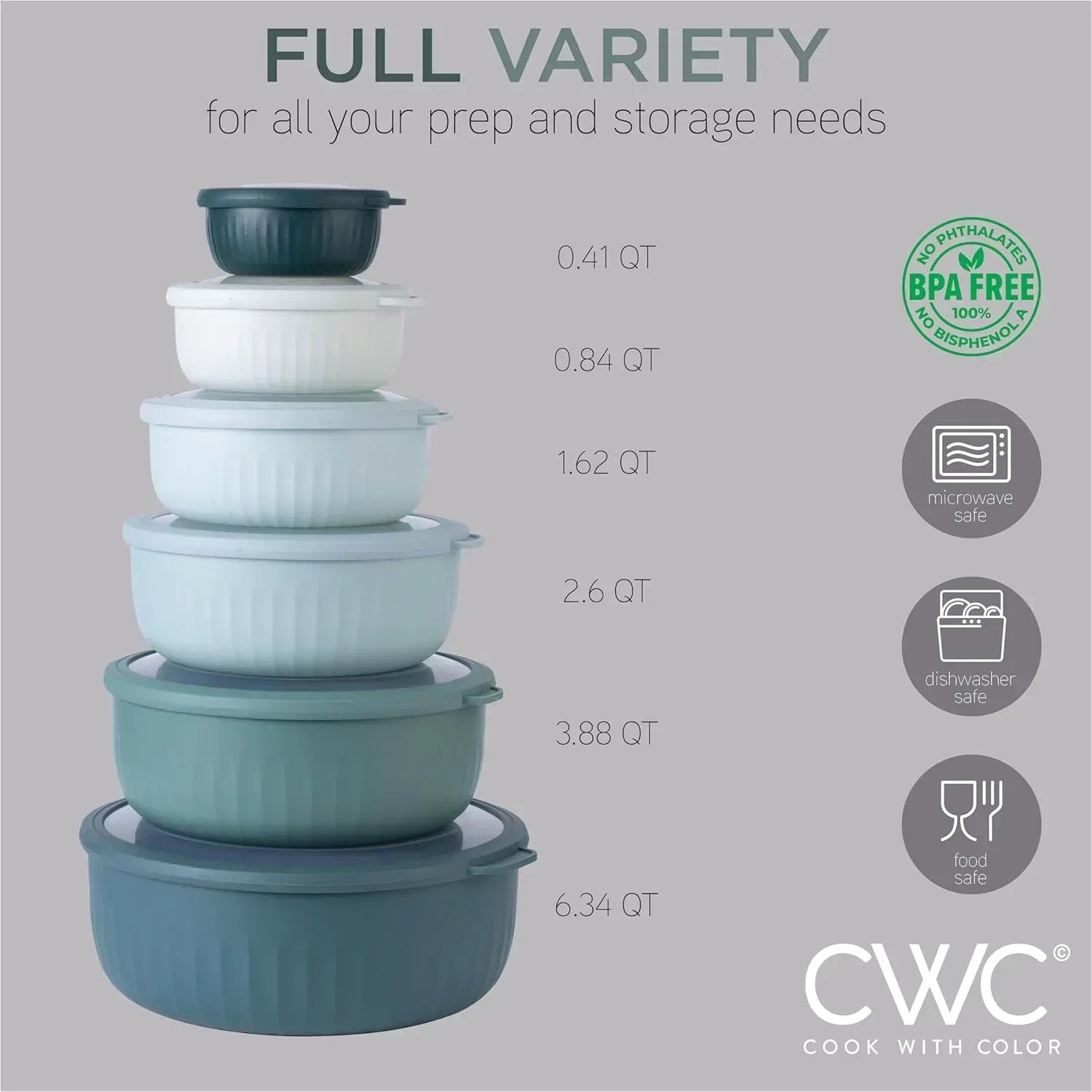 COOK WITH COLOR Meal Prep Containers Wide Mixing Bowls Food Storage Containers with Lid