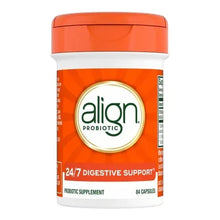 Probiotic supplement bottle with orange cap, align logo, 84 capsules